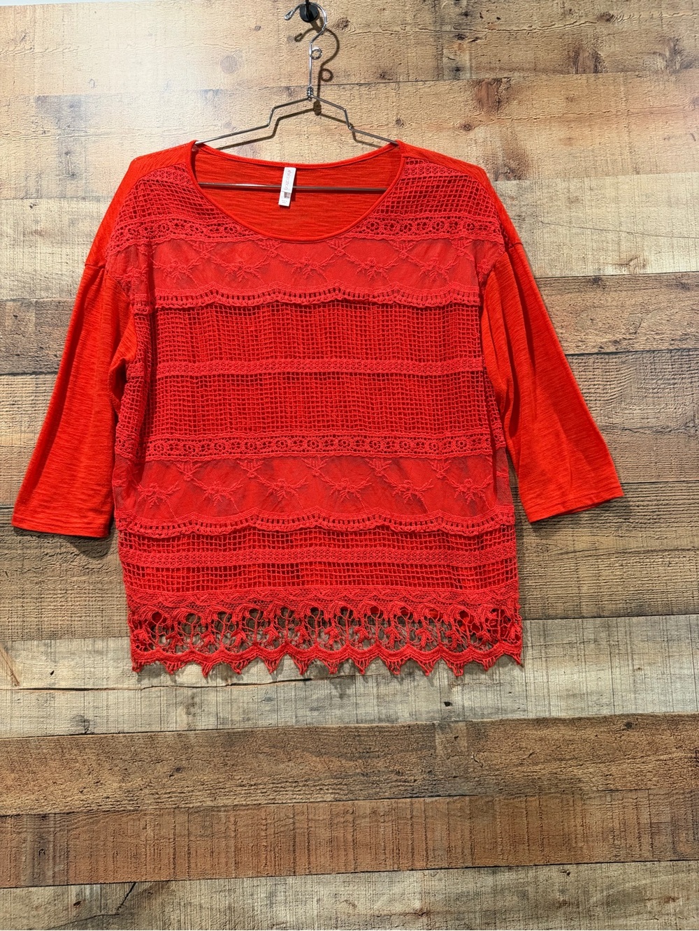 Crochet-Trim Orange Women's Top - XXL
